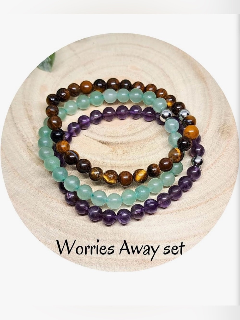 Worries Away Beaded Bracelet Set - Green, Purple, Brown